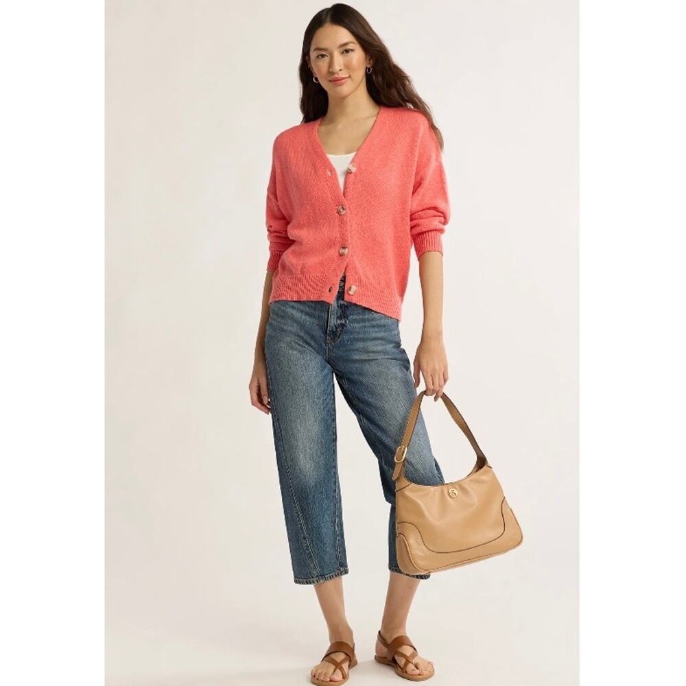Time and Tru Womens Cotton Boyfriend Cardigan Sweater Lightweight Size L Salmon